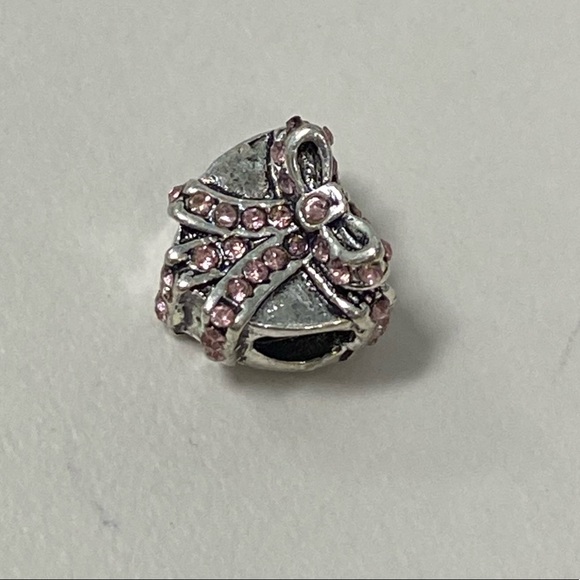 Pink bow silver heart charm 4 Pandora bracelet - Picture 2 of 2